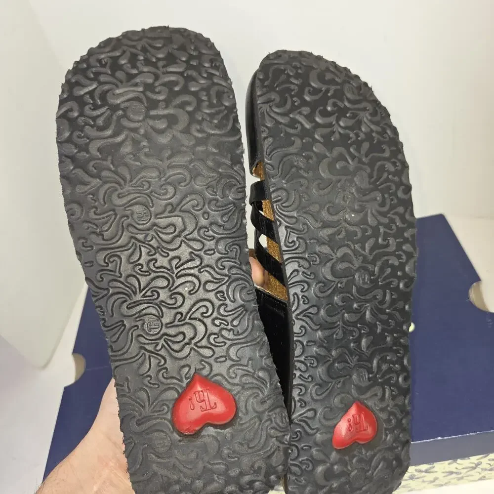 Think! Nappa Slide Sandals Black Leather Cutout Cork Comfort Sz 7 Womens Shoes - Picture 10 of 11